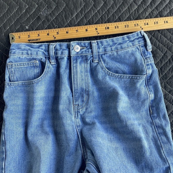 Shein Jeans Womens Size Medium Blue Wide Leg Busted Knee High Waisted Distressed - Picture 7 of 11